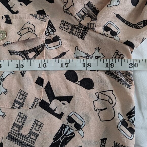 Karl Lagerfeld Button-up Blouse Women's Medium Pink Graphic Cats Paris Top - Picture 15 of 16